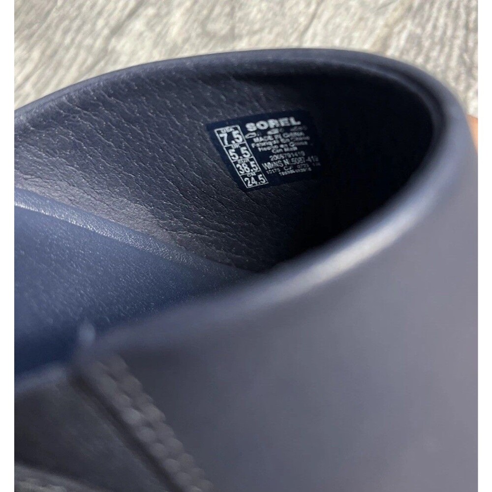 Sorel Joanie Navy Blue Leather Slide Wedge Sandals Platform Women’s Size 7.5 EUC - Picture 9 of 12
